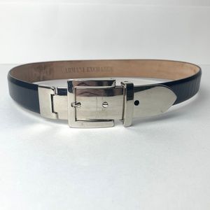 Armani Exchange Womens Black & Silver Leather Belt